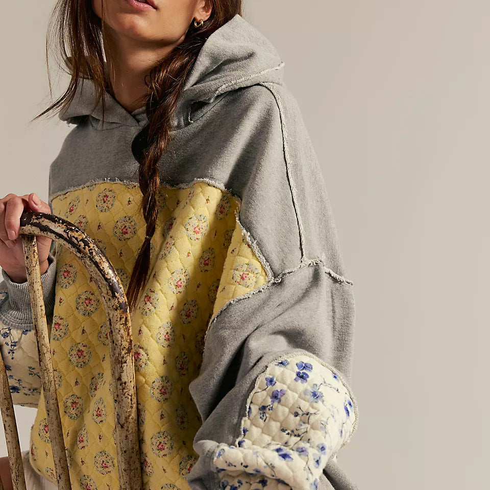 Vintage Langry hooded embroidery stitching sweater with floral patchwork