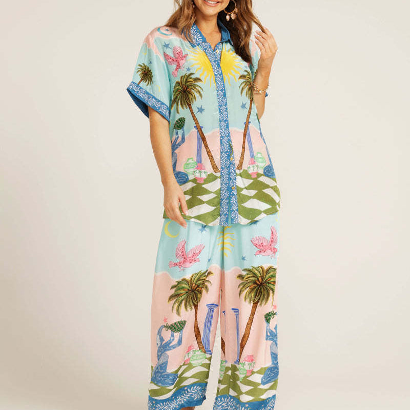Tropical print pajama set from Personalised Printing Short Sleeve Vacation Casual Tether Suit, stylish ملابس for relaxing langry fashion