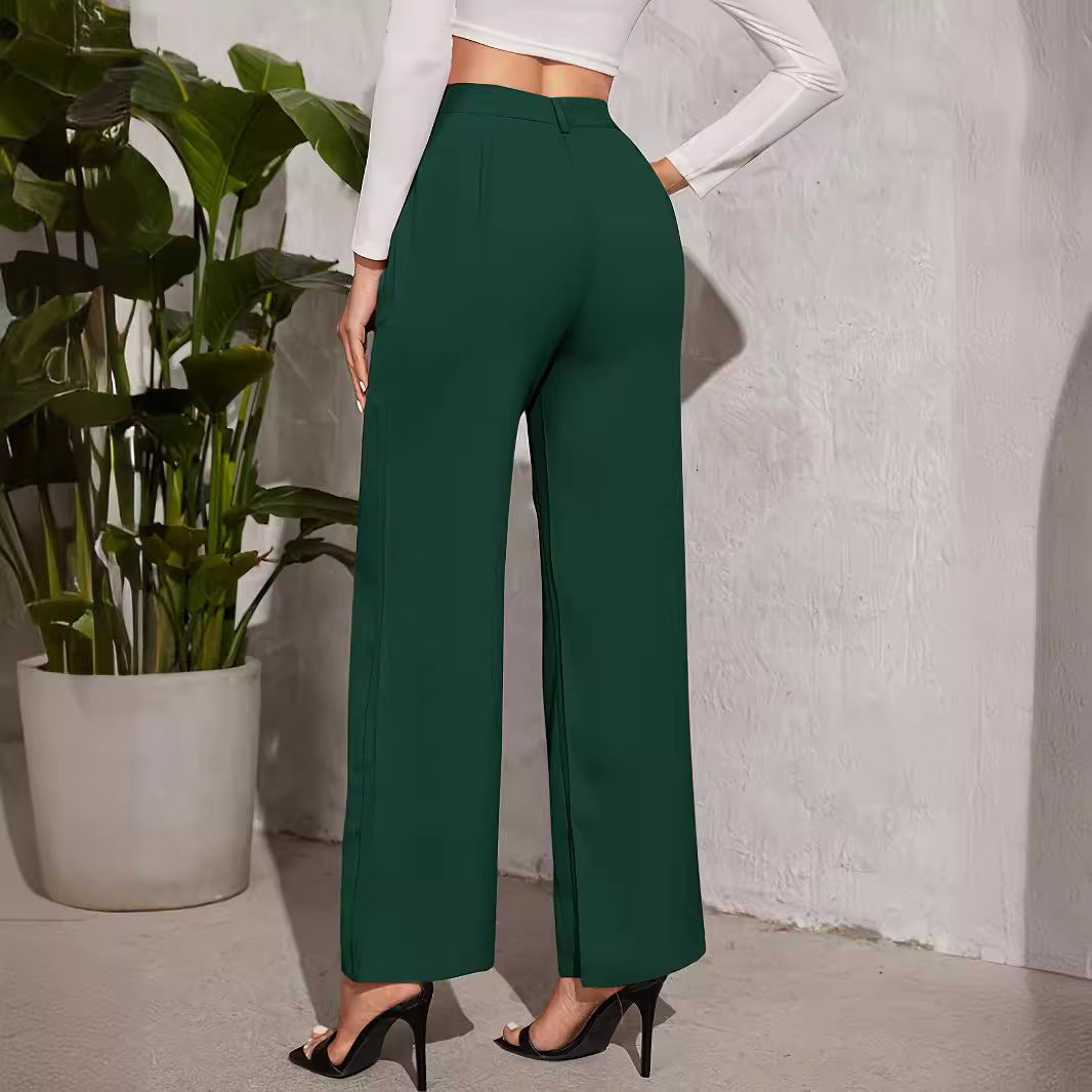High-waisted green palazzo pants showcasing elegant langry fashion for casual wear