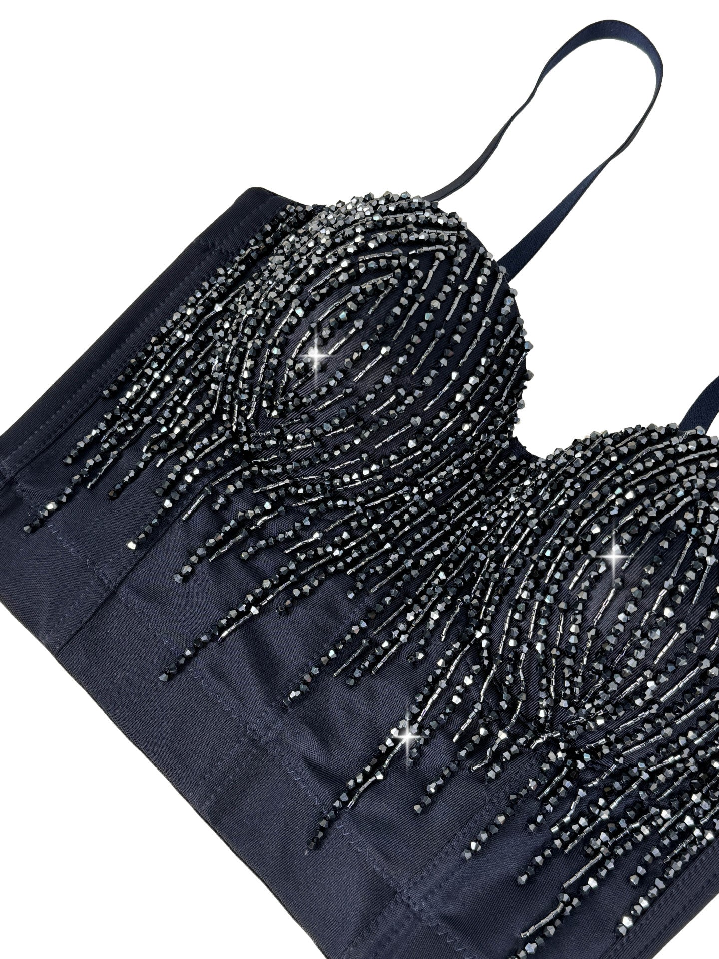 Elegant Langry fashion black sequined clutch with strap