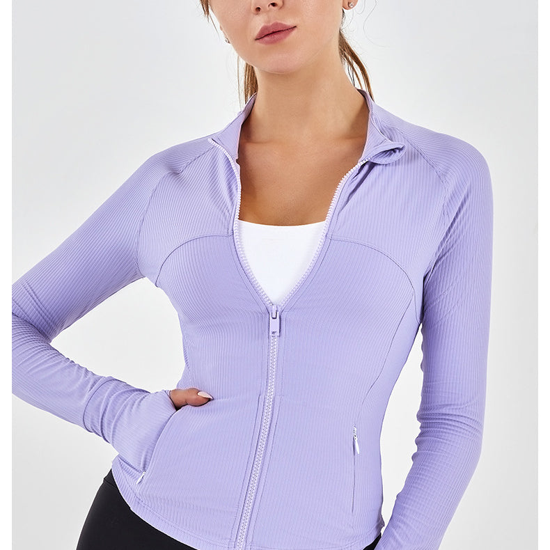 Stand Up Collar Slim Fit Yoga Clothes Women High Elastic Soft Thread Zipper Pocket Workout