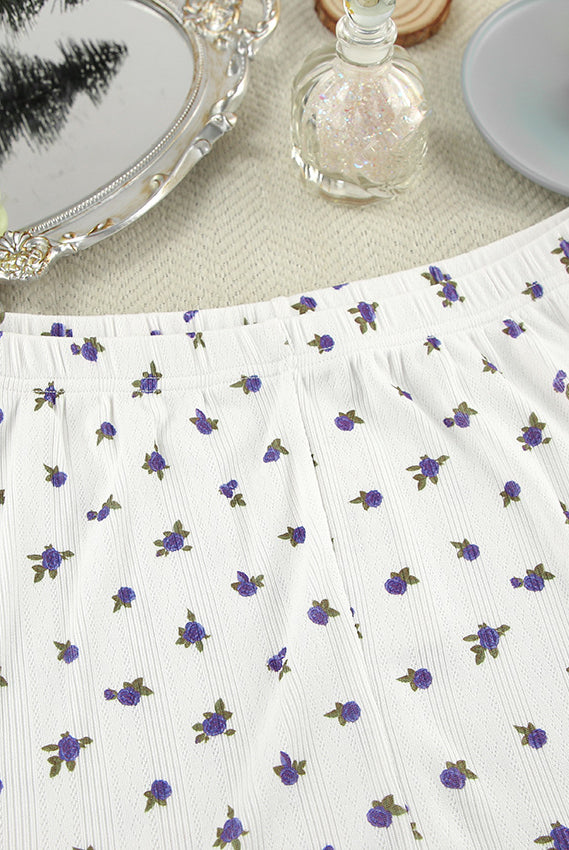 White floral print pants from White Knitted Jacquard Printed Pajamas for elegant fashion style
