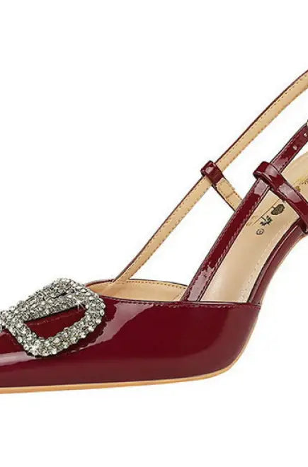 Classy High Heels: burgundy patent leather slingback with crystal fashion
