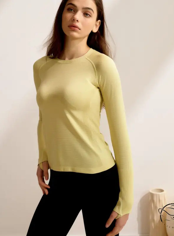 Pale yellow langry fashion ملابس quick drying running top