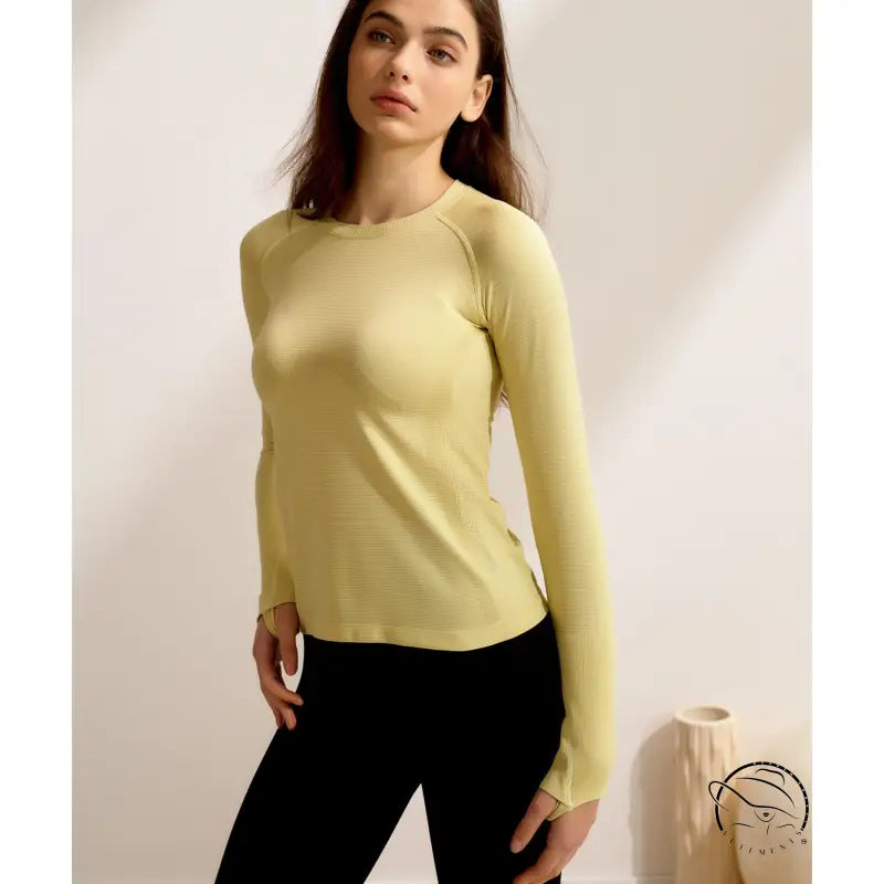 Pale yellow langry fashion ملابس quick drying running top