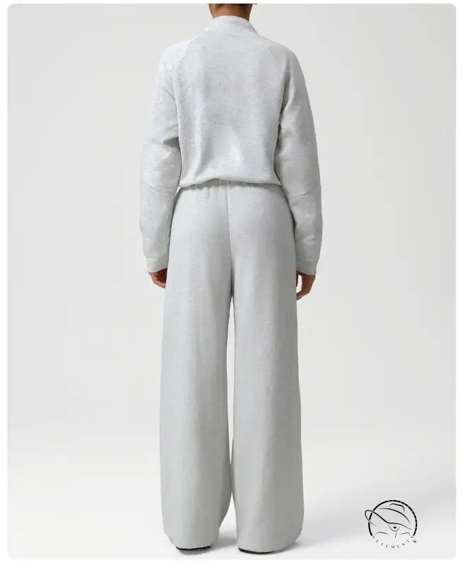 Light gray langry fashion tracksuit with wide-leg pants set