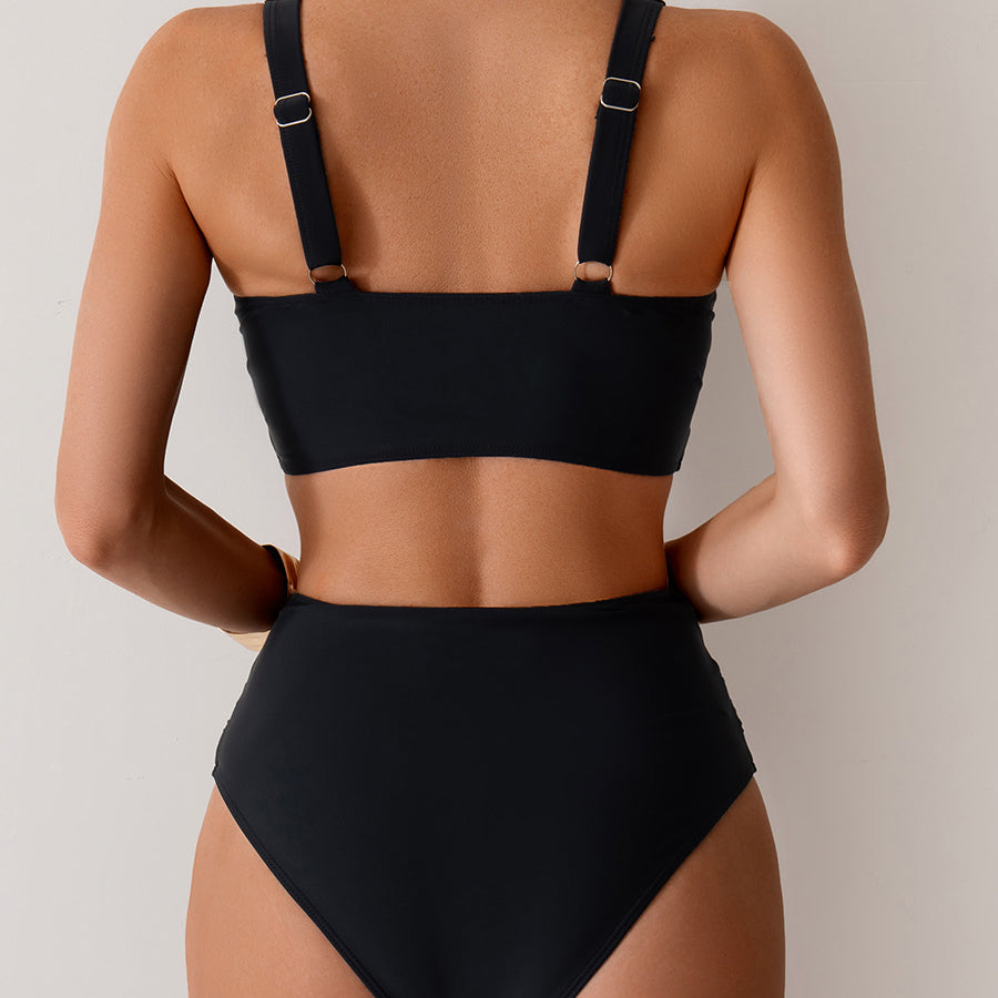 Black high-waisted bikini from Gorgeous Split Swimsuit for stylish summer fashion ملابس