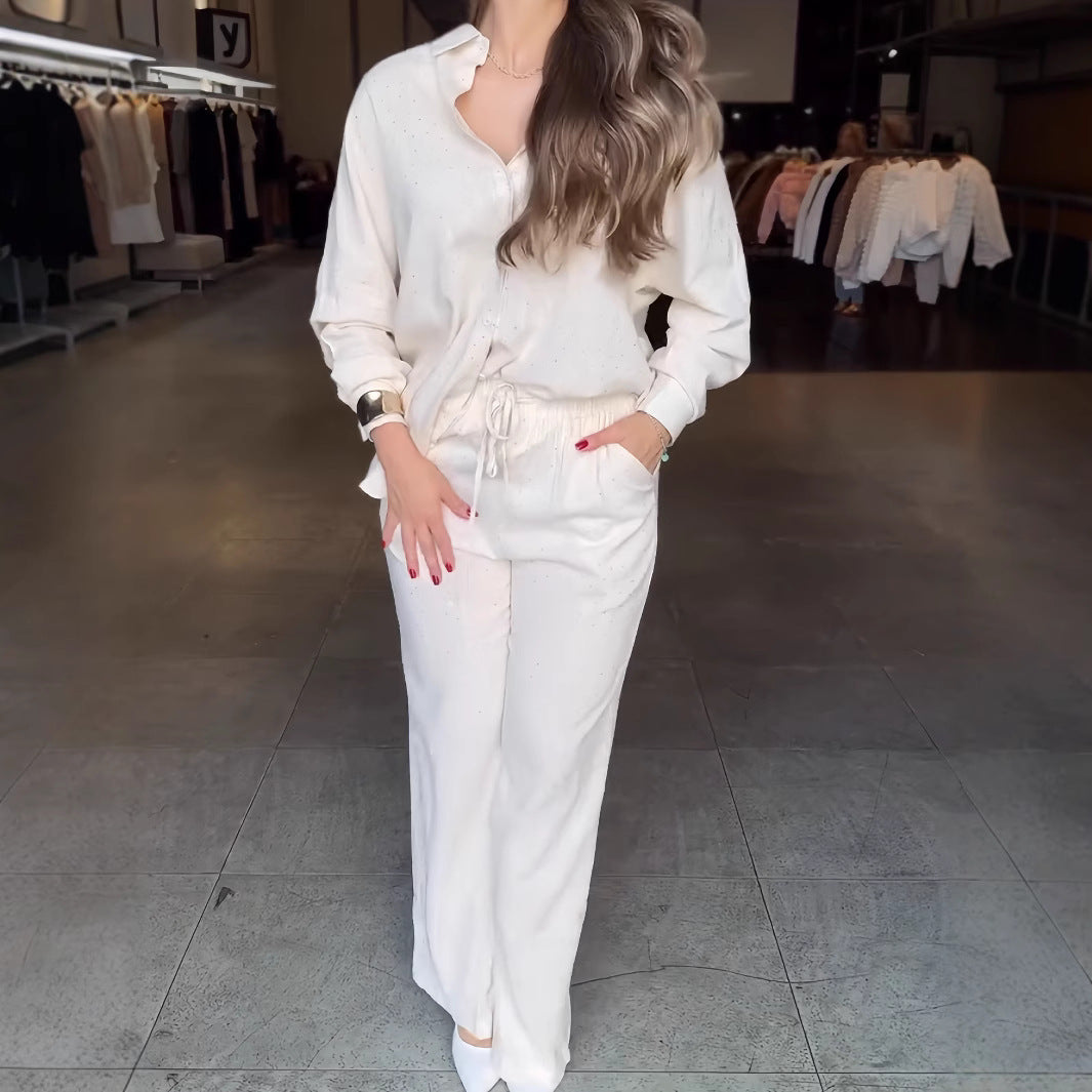 Starry Shirt Top Drawstring Wide Leg Pants Two Piece Sets