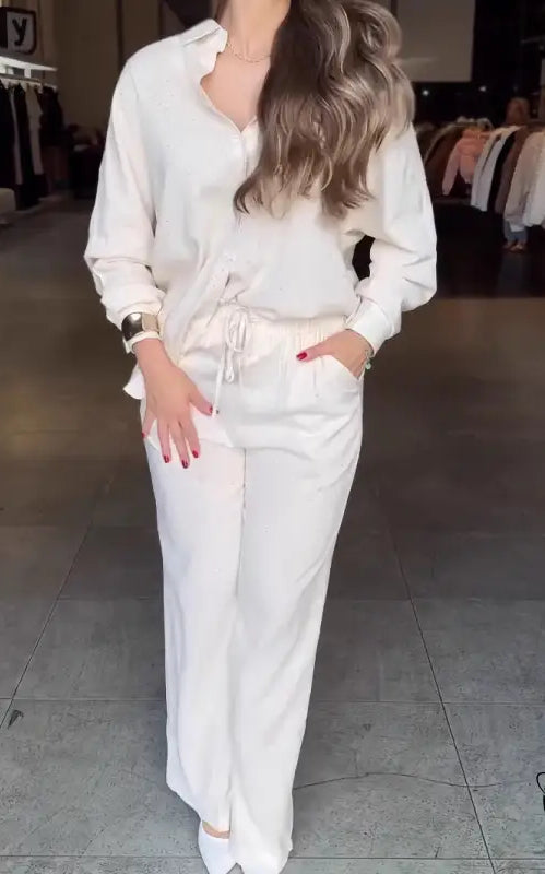 Starry Shirt Top Drawstring Wide Leg Pants Two Piece Sets