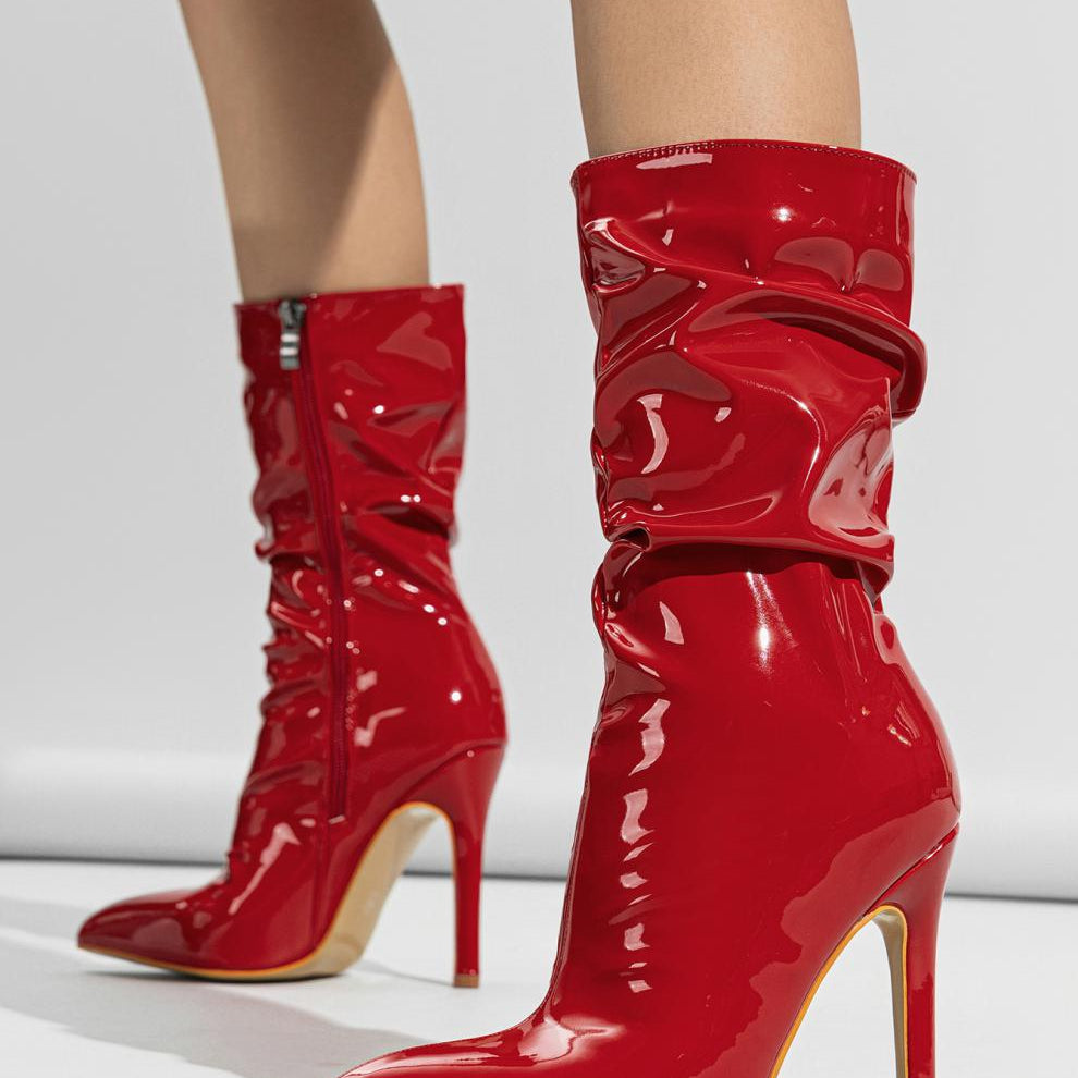 Leather Shoes Short High Heel Riding Boots