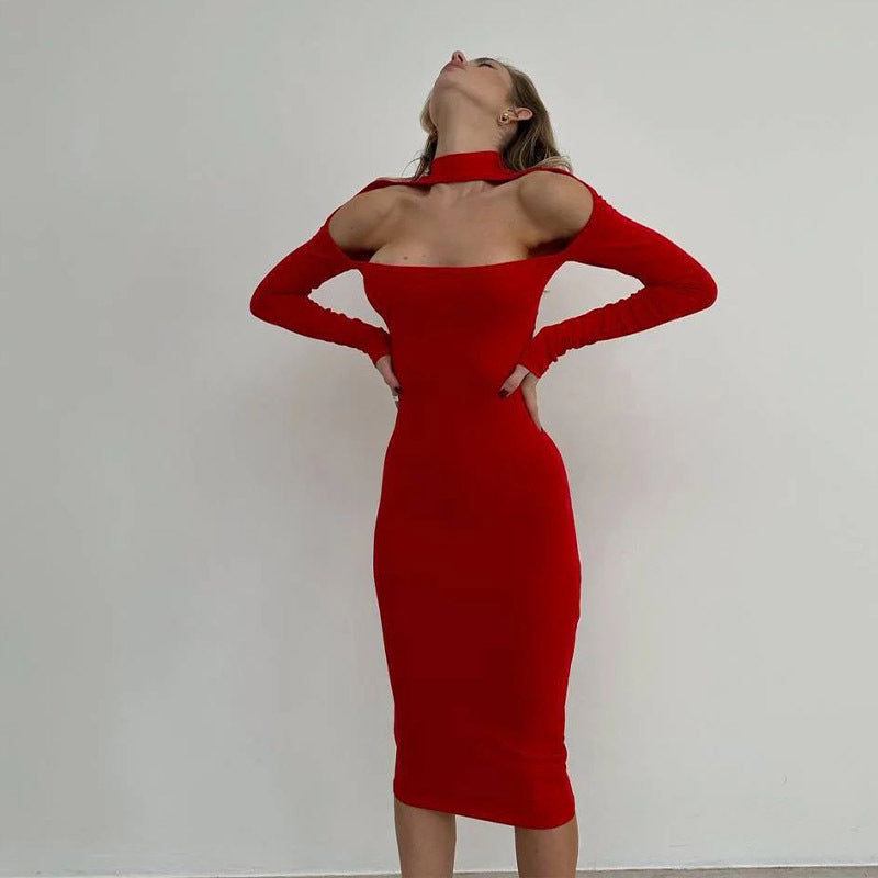 Red form-fitting midi dress showcasing the Beautiful Slim Fit Sheath Dress fashion style