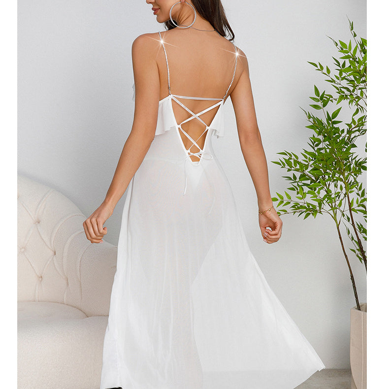 High Slit Multi Color Pearl Decoration Nightdress