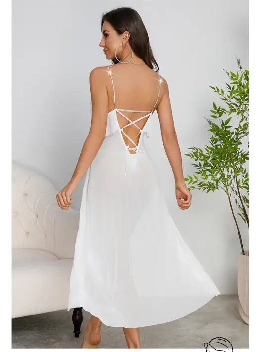 High Slit Multi Color Pearl Decoration Nightdress