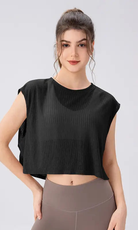 Summer Yoga Blouse Women Hollow out Cutout Breathable Sleeveless Top Short Loose Running Sports Workout