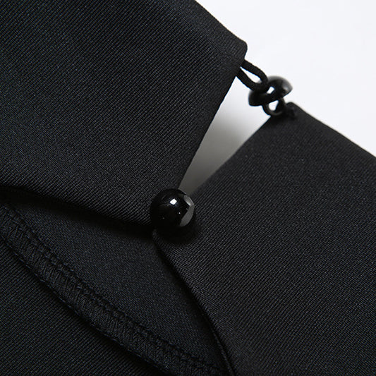 Black fabric with bead closures on High Class Elegant A line dress for sophisticated fashion