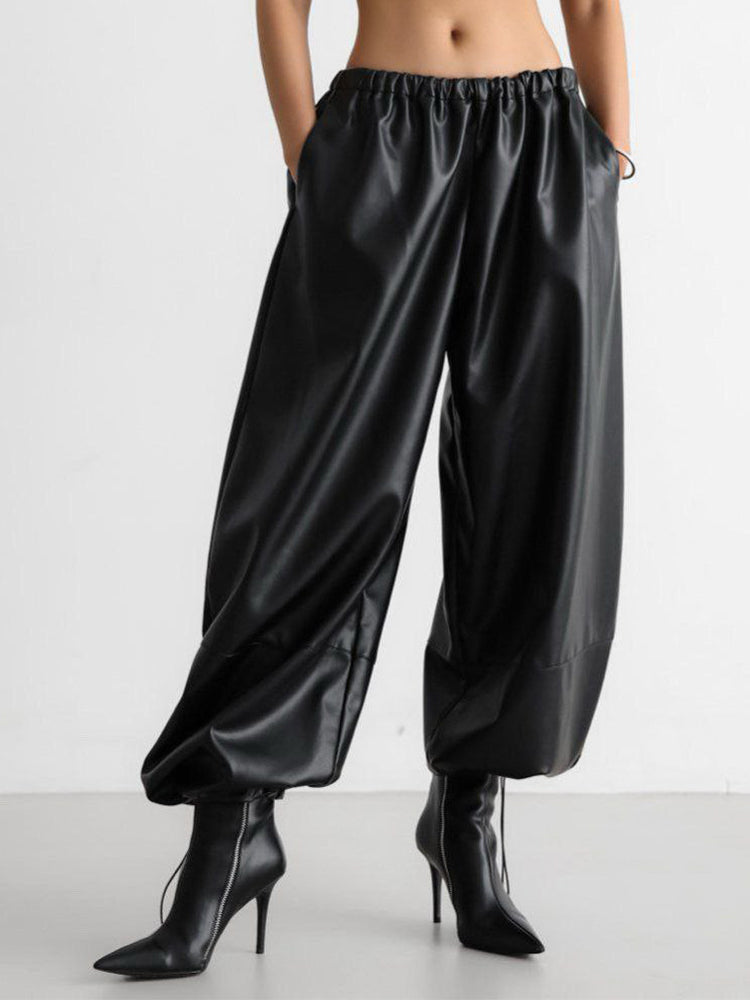 Loose Faux Leather Trousers