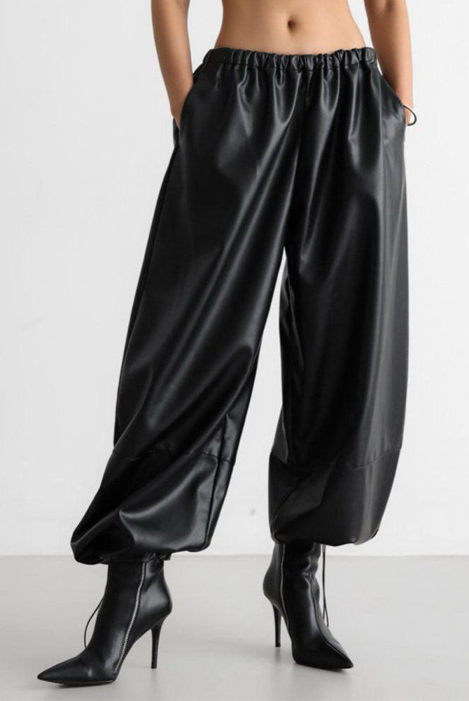 Loose Faux Leather Trousers