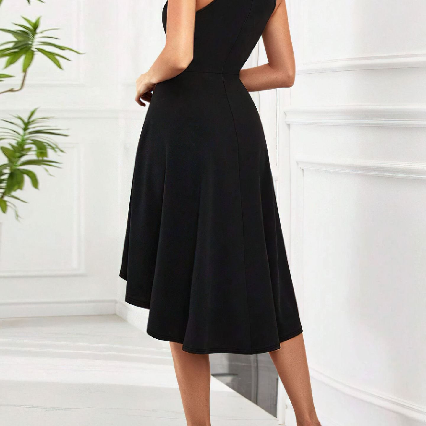Black sleeveless midi dress from Elegant High Grade Evening Dress, perfect for langry fashion ملابس