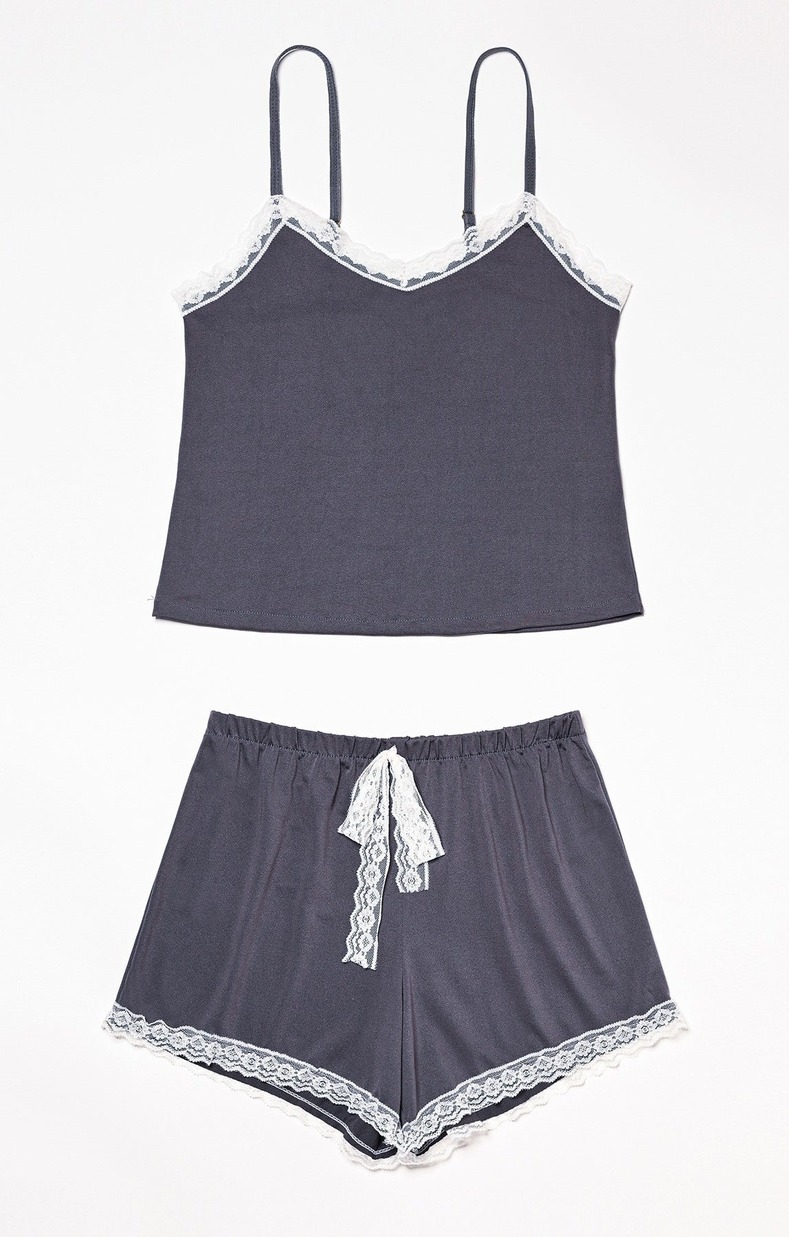 Gray pajama set with lace trim from Langry, ideal for fashionable comfort