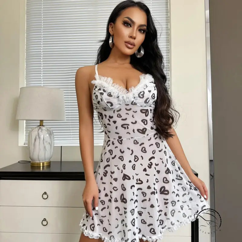 Lingerie Heart Shaped Lace See Through Sling Dress Home Nightdress