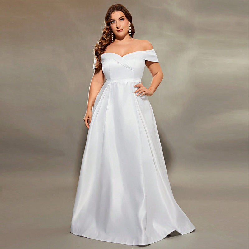 Elegant off-the-shoulder white gown from Summer Off Shoulder Evening Dress collection showcasing contemporary fashion and ملابس style