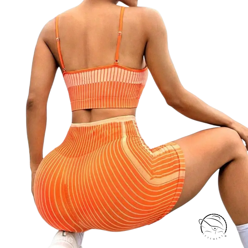 Orange striped athletic set for BUM LIFT WORKOUT high waist bum lift