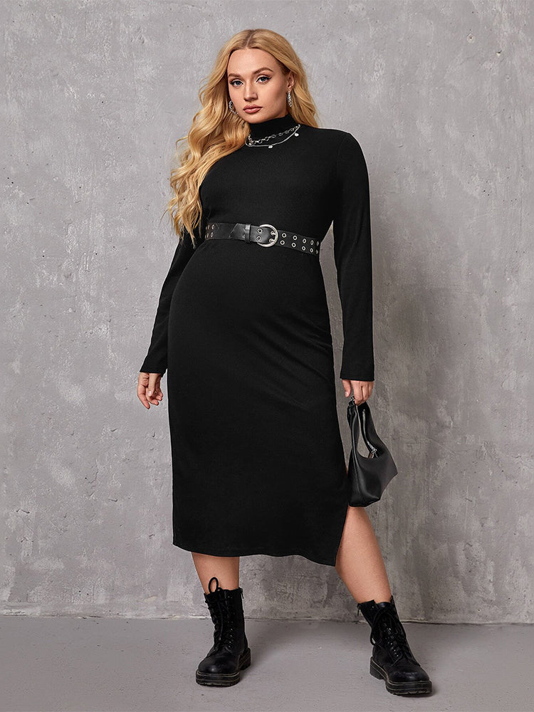 Elegant winter midi dress in black turtleneck fashion, stylish ملابس for winter elegance