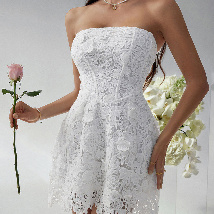 White strapless lace dress from Beautiful Short Dress Evening Dress collection, perfect for fashion events