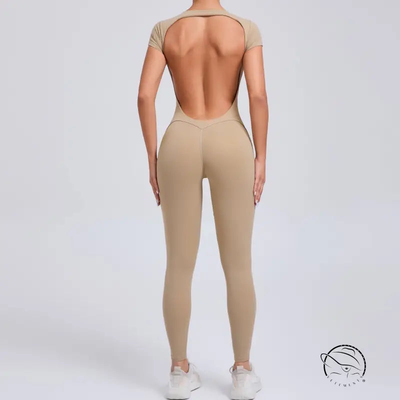 Beige langry backless yoga bodysuit in fashion ملابس