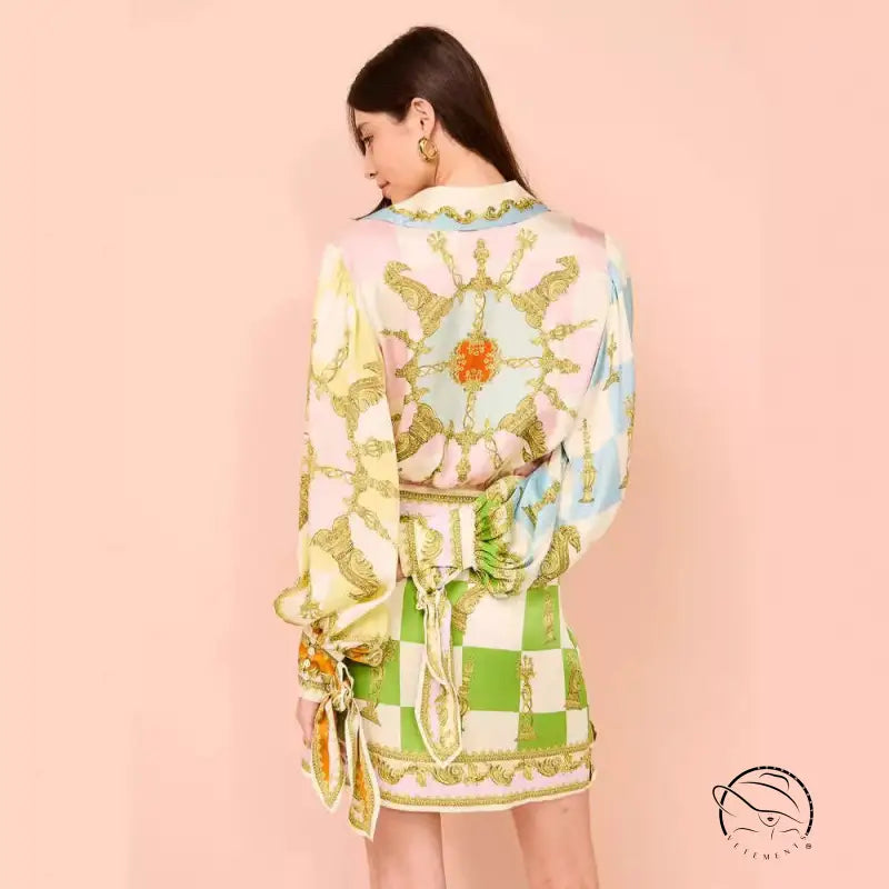 Lantern Sleeve Positioning Print Holiday Casual Dress