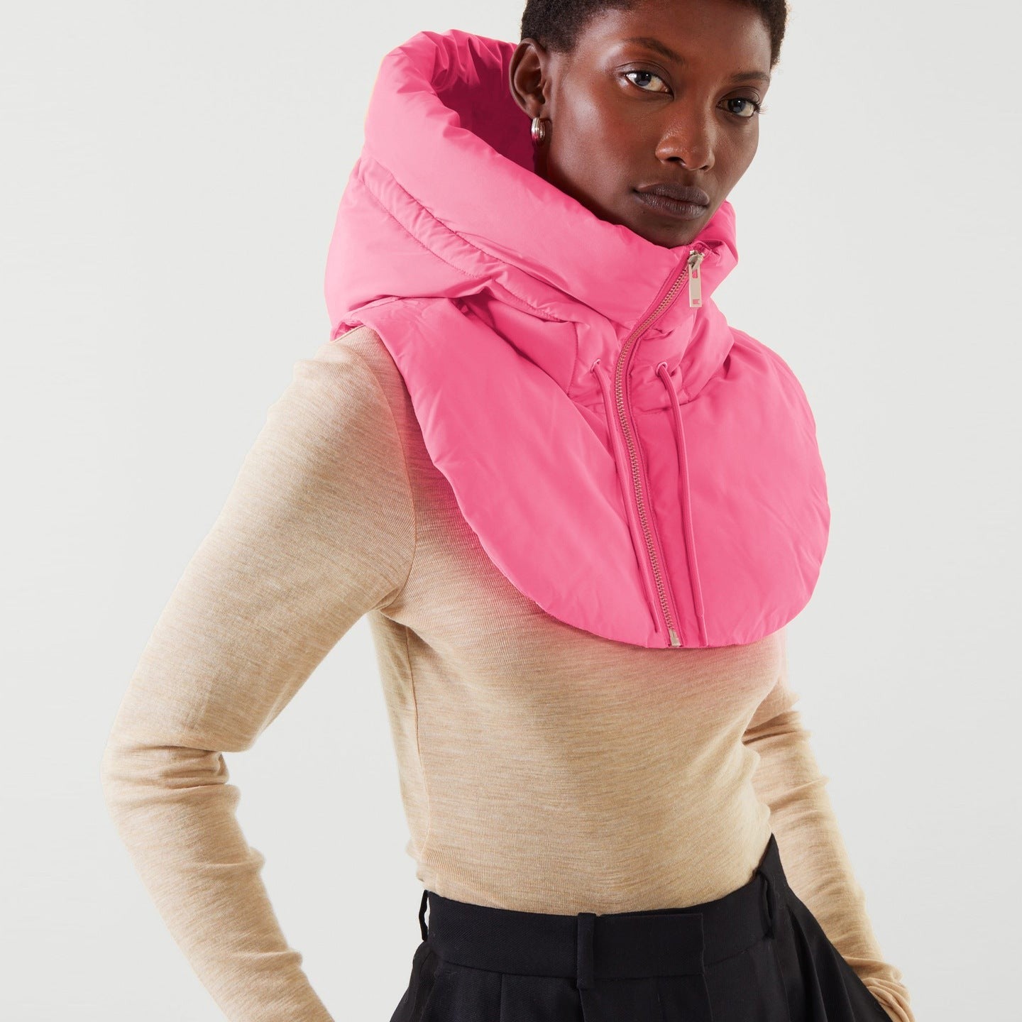 Bright pink puffer hood from the Hooded Accessories collection, ideal for autumn winter accessories