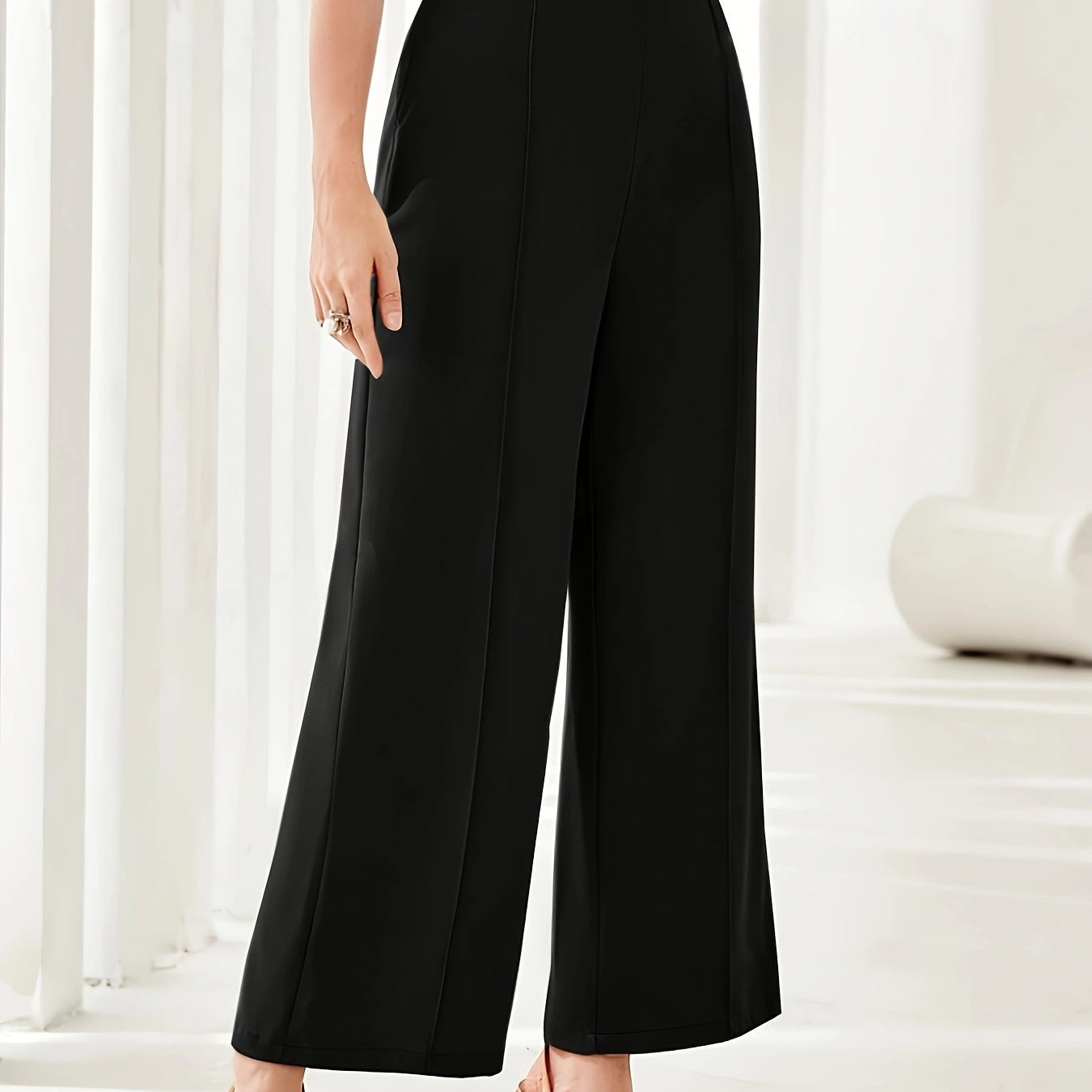 Elegant High Waist Wide Leg Straight Casual Pants in black, perfect for fashion-forward styles