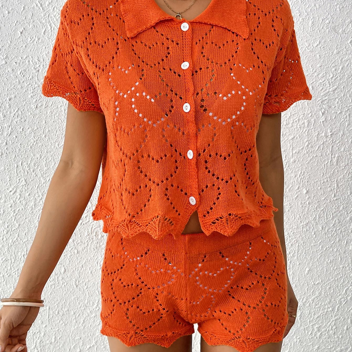 Orange knit shorts and top set from Beautiful Beach Sets, perfect for summer fashion