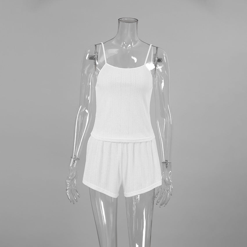White ribbed langry fashion pajamas set on mannequin
