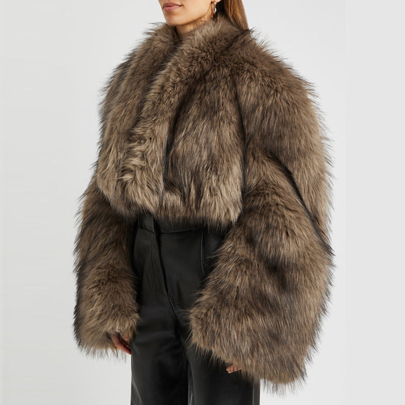 Brown faux fur jacket from Fur Short Coat collection, perfect for stylish ملابس and fashion