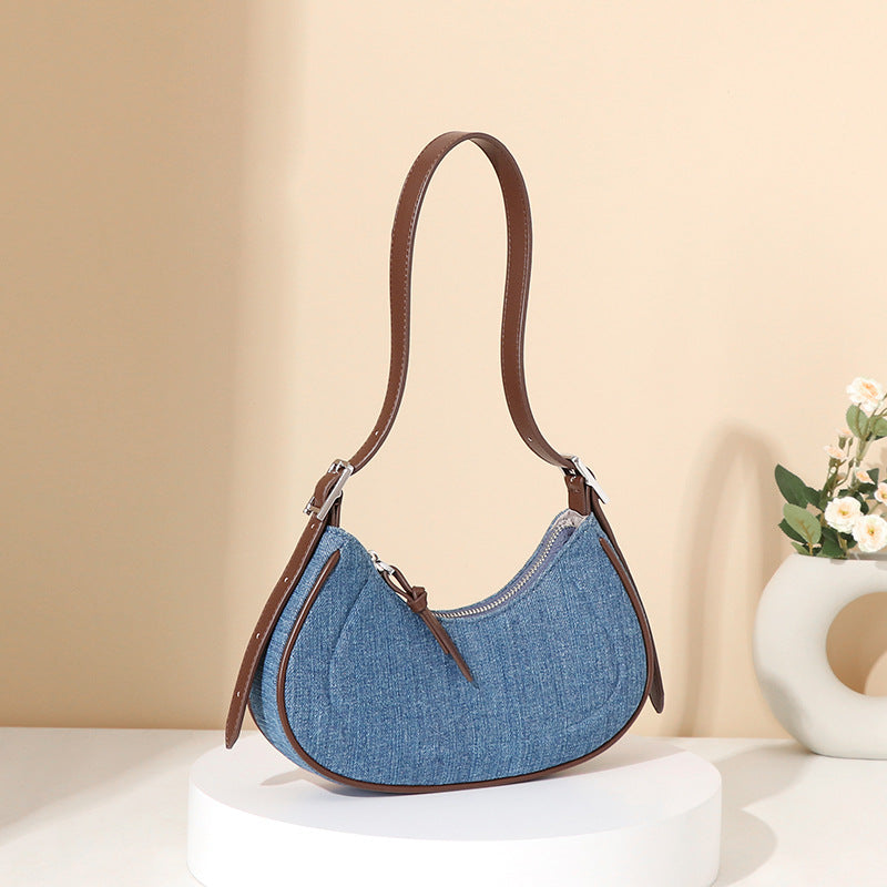 Denim Crescent Handbag