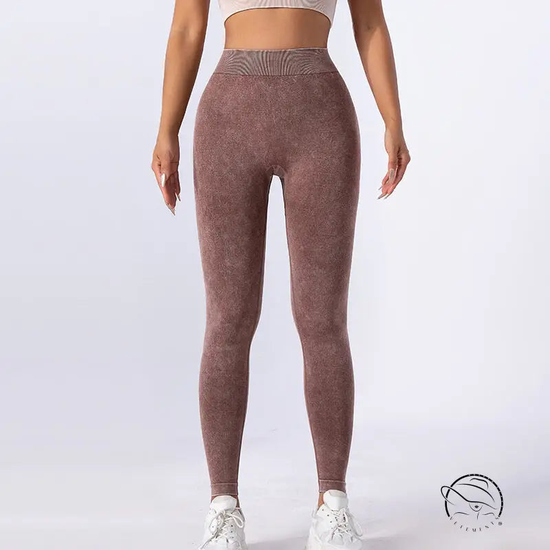 Brown textured high-waisted washed seamless yoga trousers