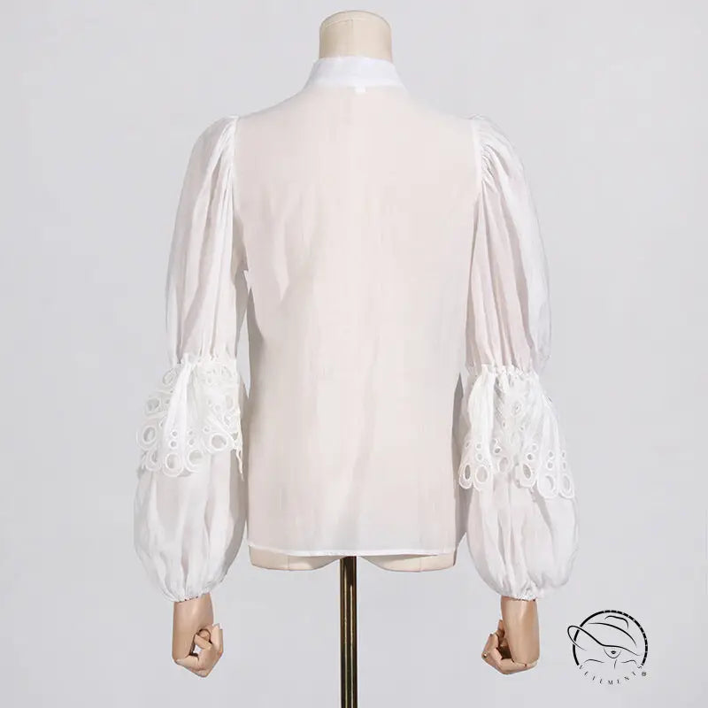 French artistic palace embroidery jumpsuit with white lace-trimmed blouse sleeves