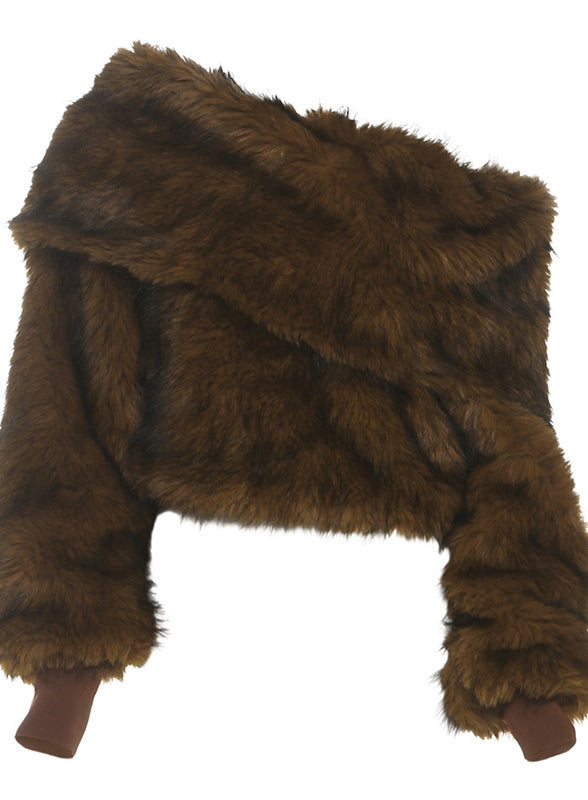 Langry fashion brown faux fur trapper hat with ear flaps and hood