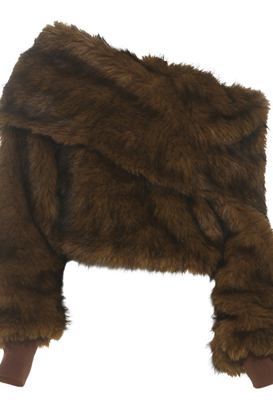 Langry fashion brown faux fur trapper hat with ear flaps and hood