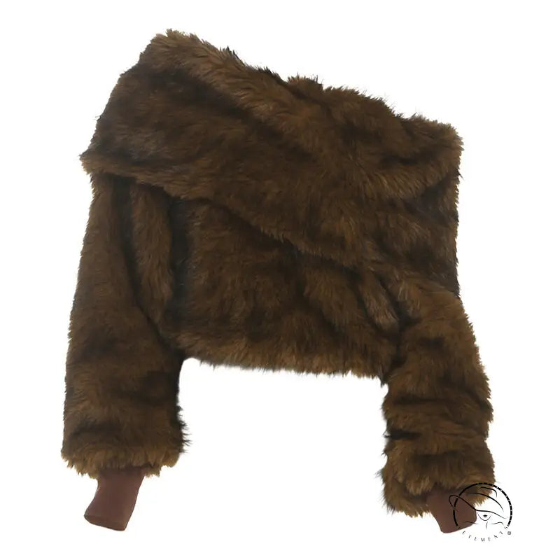 Cozy langry fashion plush top with brown faux fur trapper hat