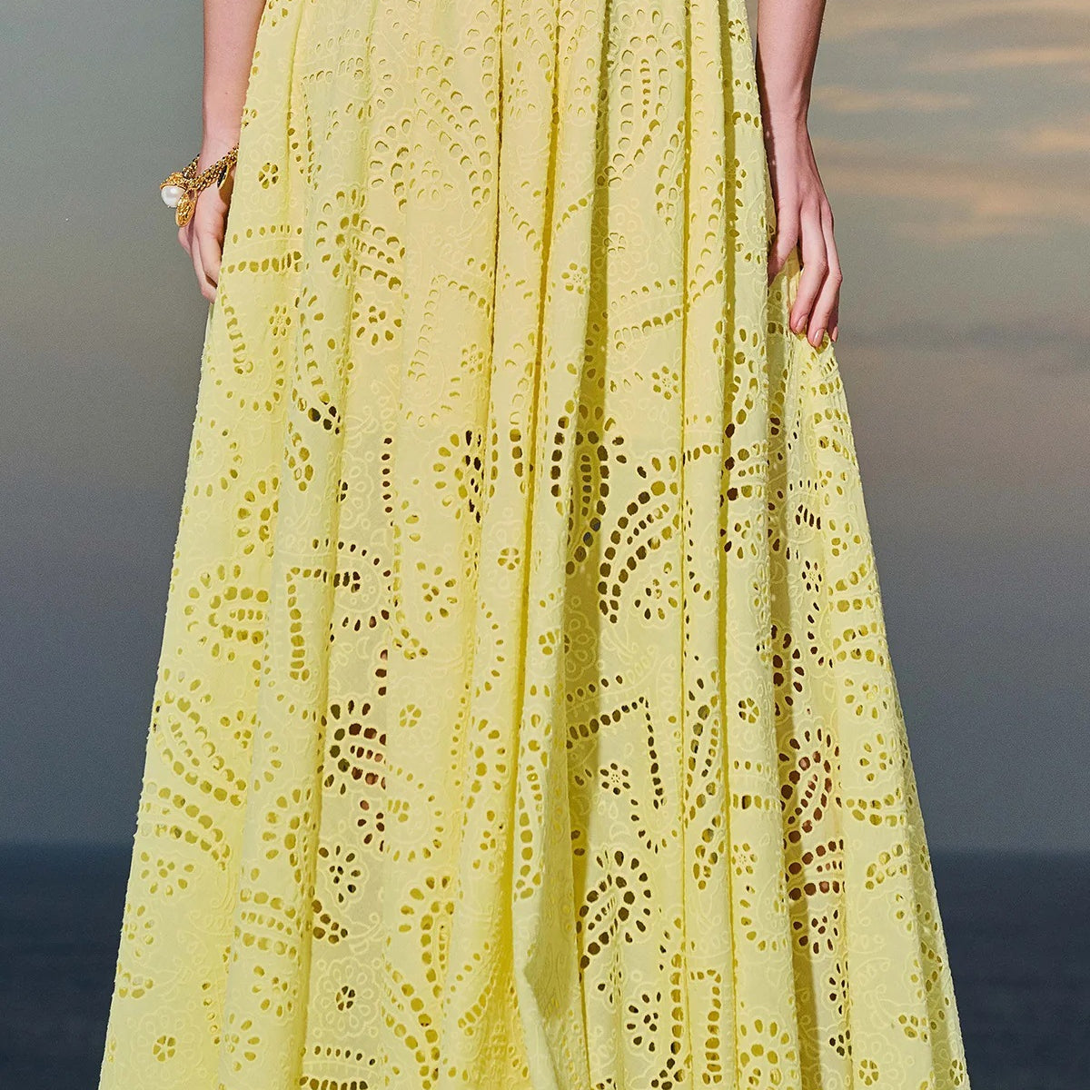 Yellow eyelet maxi dress from Casuall Vacation Loose Two Piece Set, ideal for langry fashion