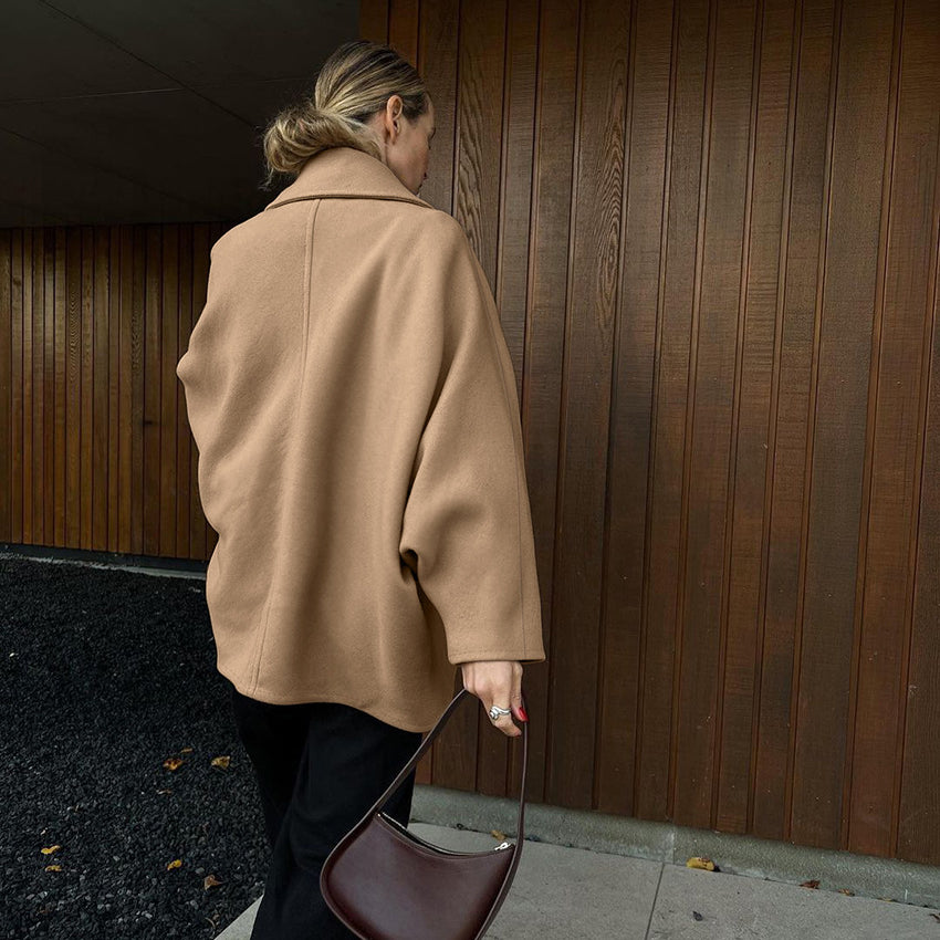 High Grade Brown Woolen Cardigan Coat