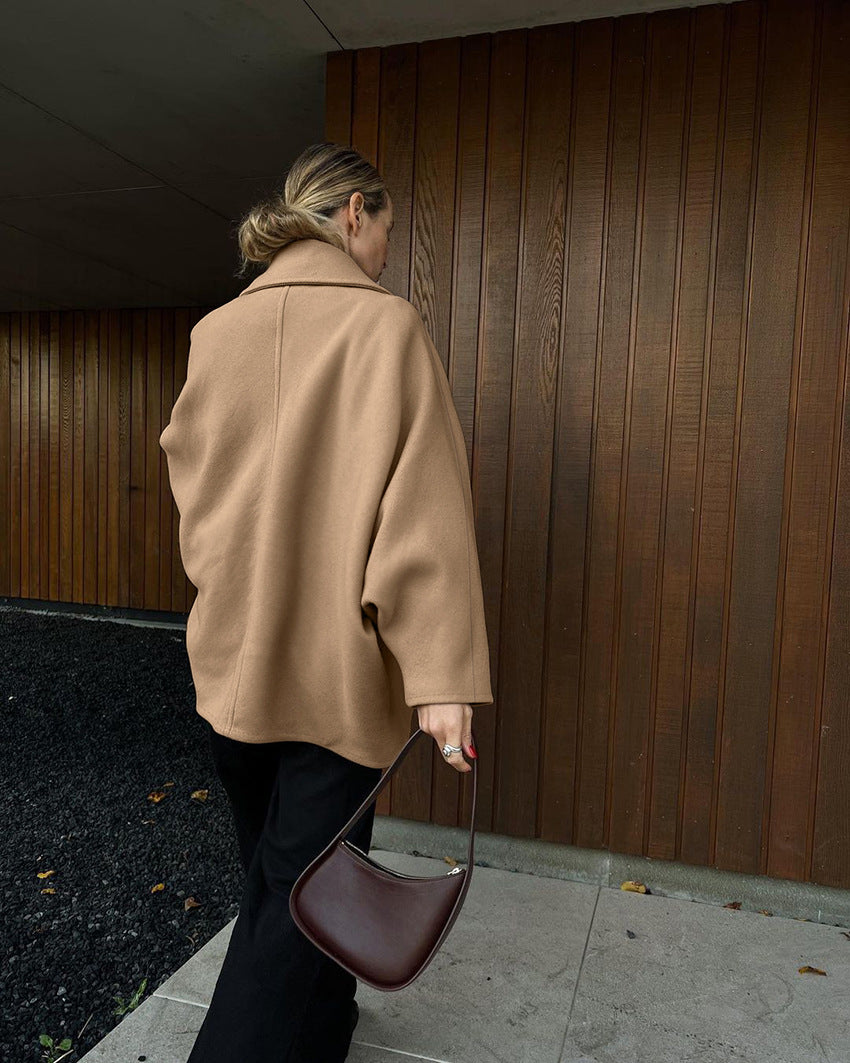 High Grade Brown Woolen Cardigan Coat