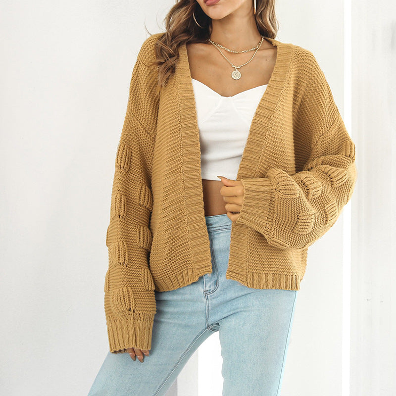 Mustard-colored knit cardigan with regular sleeves from Casual Retro Knitted Cardigan Sweater, perfect for urban fashion
