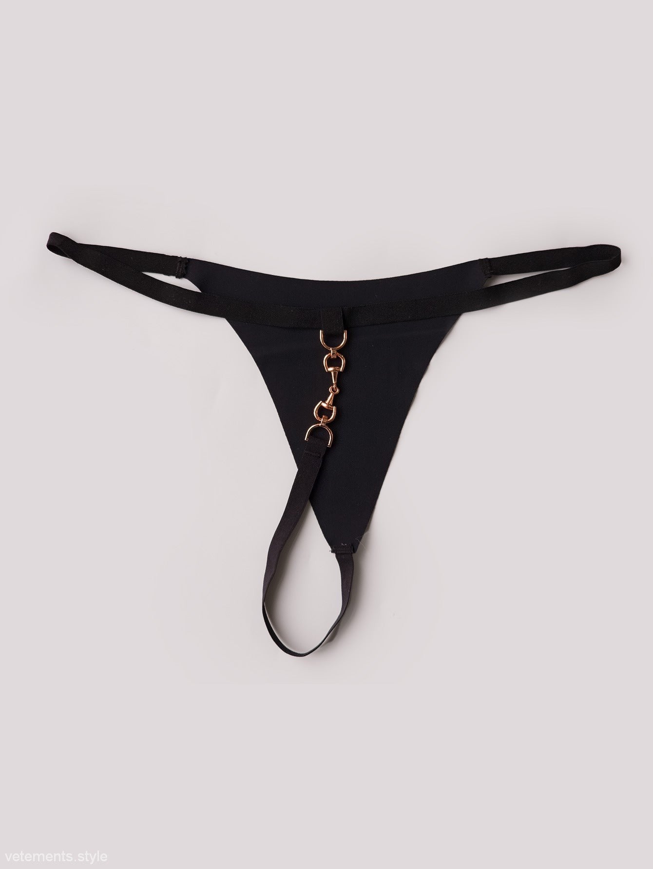 Sexy pure lady black thong with gold rings from PURE LADY T SHAPED PANTIES collection