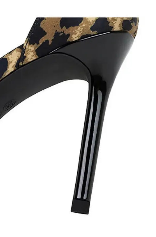 Langry fashion cocktail leopard print square high heel sandals with black patent leather strap and sole