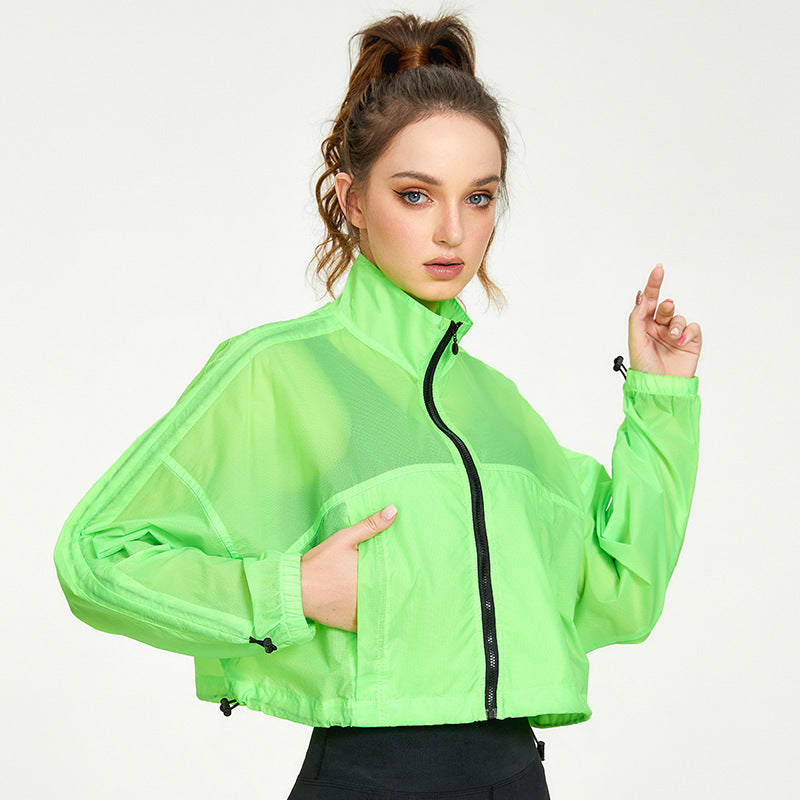 Neon green mesh jacket in Casual Loose Cardigan Fitness Yoga Wear for stylish fitness fashion