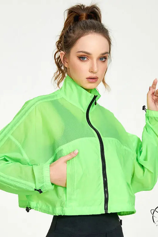 Neon green mesh casual loose cardigan for fitness yoga wear
