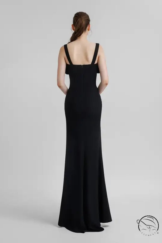 Elegant black rhinestone maxi dress with fitted silhouette